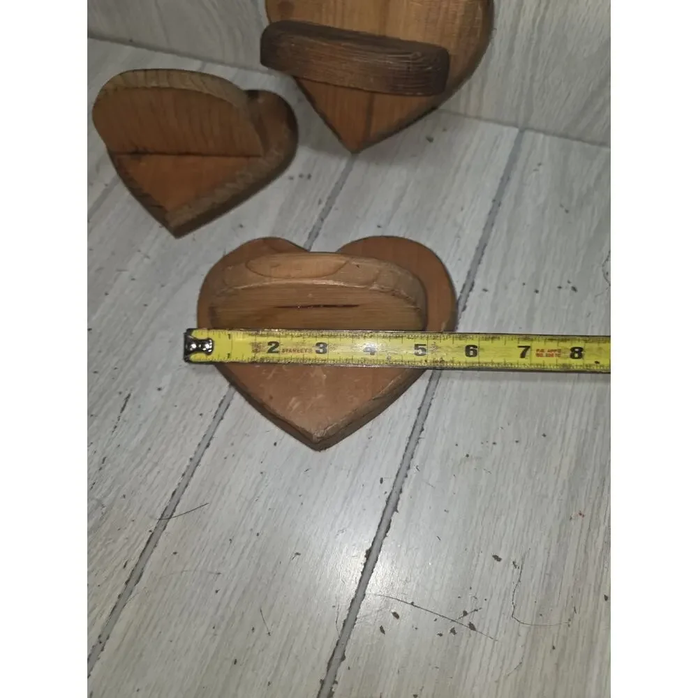 Vtg Wood Hand Made Heart Shaped Shelf Wall Decor Set Of 3 Cottagecore Heritage
